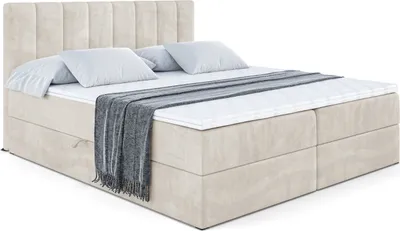 Produktbild von ALTDECOR Boxspringbett mit H3 Matratze und Topper - 180 x 200 cm - OTTA - Taupe Samt - Polsterbett mit Bettkasten und Lattenrost, Bett mit Stauraum