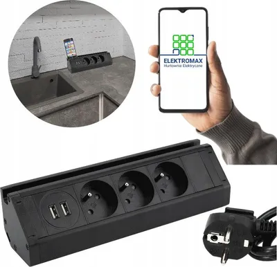 Obrázok produktu pre VIRONE, zásuvka do nábytku FS-15/B - čierna - 3-zásuvková s USB - praktická do kuchyne a kancelárie