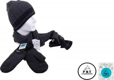 Produktbild von P&T Herren Fäustlinge - Strickhandschuhe mit Fleecefutter - Größe 9 - Schwarz/Grau