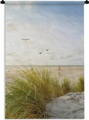 Produktbild von MuchoWow® Wandteppich Wandbehang Strand - Meer - Vögel 60x90 cm Tapisserie Dekoration Wandtuch - Foto-Teppich - Abwaschbar