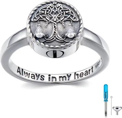Image de Luxe Asring - Argent 925 - Bague urne / commémorative faite main pour As de défunts ou d'animaux domestiques - 17,25 mm