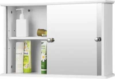 Image de Meuble de salle de bain avec 2 tiroirs à miroir - Meuble mural en MDF pour salle de bain - 55 x 14 x 36 cm - Rangement de salle de bain blanc