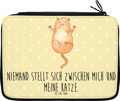 Produktbild von Mr. & Mrs. Panda Etui Katze Umarmen - Gelb Pastell - Geschenk, Stiftetasche, Mäppchen, Katzen, Miau, Bleistiftetui, Familie, Federmäppchen, Cats, Federmappe