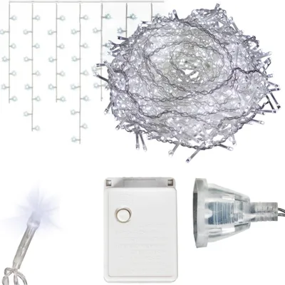Zdjęcie produktu dla Sople 300 Led Kurtyna Lampki Zewnętrzne/Wewnętrzne Flash Zimny Biały  Programator 9 M