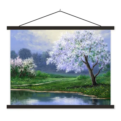 Produktbild von MuchoWow® Textilposter Malerei - Baum - Blüte - Natur - Wasser 40x30 cm mit schwarzem Rahmen - Dekorationen