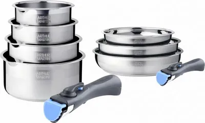 Image de Batterie de cuisine inox 9 pièces avec 2 manches amovibles Arthur Martin AM2694