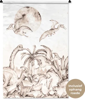 Produktbild von MuchoWow® Wandteppich Wandbehang Dino - Kinder - Dschungel - Pflanzen - Kinder 90x135 cm Tapisserie Dekoration Wandtuch - Baumwolle - Wandskulptur