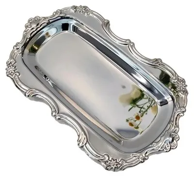 Imagen del producto de Bandeja de servicio, diseño vintage, acero inoxidable duradero, color plateado