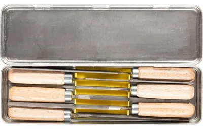 Image de PFERD TOOLS : Coffret de limes de précision 265 K, en métal, comprenant 6 limes, 100 mm, avec manche en bois