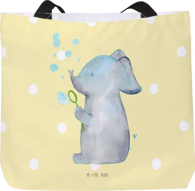 Produktbild von Mr. & Mrs. Panda Tote Bag Elefant Seifenblasen - Gelb Pastell - Geschenk, Laptoptasche, Einkaufstasche, Elefanten, Liebe, Strandtasche, Tasche, Rüsseltier, Liebesspruch