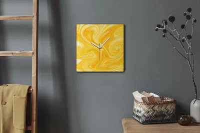 Produktbild von Coloray Hodiny Unikátní 30x30 cm Tiché hodiny Pro obývací pokoj a kuchyň Nástěnné hodiny Plátno Bílé ručičky hodin - Žluté víry