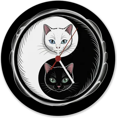 Produktbild von Katzen Yin und Yang Wanduhr aus Alu für Katzenliebhaber