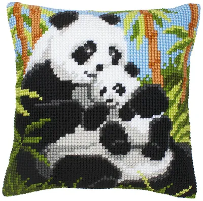 Produktbild von Vervaco Kreuzstichkissen "Pandamama mit Baby", Stickbild vorgezeichnet