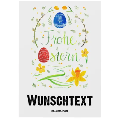 Produktbild von Mr. & Mrs. Panda Personalisierte Postkarte Frohe Ostern - Weiß - Personalisierte Geschenke, Osterdeko, Osterblume, Geschenk zu Ostern, Grußkarte mit Wunschtext, Osternest