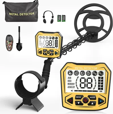 Produktbild von Metalldetektor - Metallsuchgerät - Verstellbare Länge 113–141 cm - 5 Modi - IP68 wasserdicht - LCD-Display - Batterien enthalten - Gelb