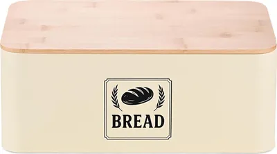 Produktbild von Relaxdays Brotkasten, Bambusdeckel, Metall, HxBxT: 13,5 x 33 x 19 cm, Retro Brotaufbewahrungsbox, Brotbehälter, beige