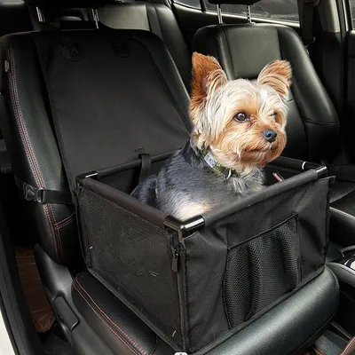 Produktbild von Hunde-Autositz Verstärkter Autositz Wasserdicht für kleine mittelgroße Hunde, Faltbar Hundebox Auto mit Netzfenstern Sicherheitsgurten