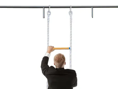 Zdjęcie produktu dla Drabina linowa, długość 5 m / 16,4 ft, nośność 120 kg, szerokość 30 cm, rozstaw 44 cm, konstrukcja przenośna