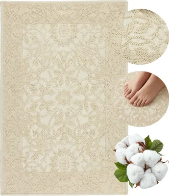 Produktbild von Badematte - Beigefarben - 73x135 Cm - Ägyptische Baumwolle - Rutschfest - 1500 g/m2 - Waschbar - LINO