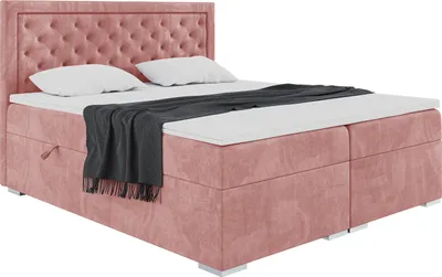 Produktbild von MEBLINI Boxspringbett mit Bettkasten - Gepolstert Doppelbett mit Matratze und Topper - Polsterbett mit Stauraum - Bett mit Kopfteil - Stauraumbett - GLAMOUR - 140x200 - H4/Rosa Samt