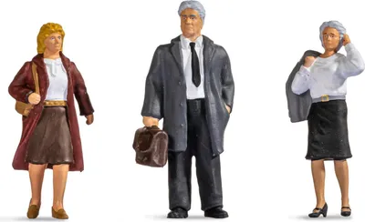 Produktbild von NOCH Figuren-Set „Reisende“, handbemalt 3-teilig, ideal für Bahnlandschaft Spur G, maßstabsgetreue Gestaltung in 1:22,5