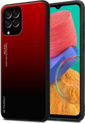 Produktbild von Cadorabo Hülle für Samsung Galaxy M33 5G in ROT - SCHWARZ Zweifarbige Schutzhülle aus Tempered Glas und TPU Silikon Back Case Cover Etui Handy Hülle