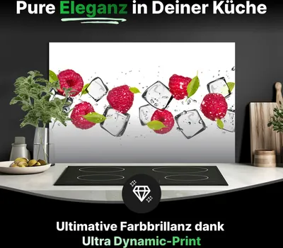Produktbild von Spritzschutz Küchenrückwand Glas 100 x 40 cm Eiswürfel mit Himbeeren - RUECKWAND24