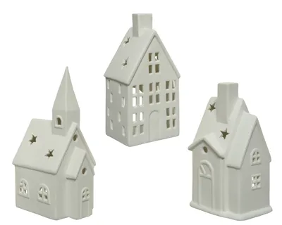 Produktbild von Teelichthalter Porzellan 16cm in Haus Form 1 Stück sortiert Weiß