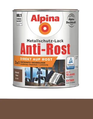 Produktbild von Alpina 2,5 L. Anti-Rost Metallschutz-Lack, 3in1, RAL 8011 Braun Glänzend