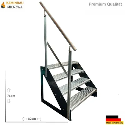 Zdjęcie produktu dla Wolnostojące stalowe schody strunowe 4 stopnie i poręcz Ocynkowane / Podłużnice antracytowe / Poręcz lewa - (dł. x szer. x wys.) 82 cm x 60 cm x 76 cm