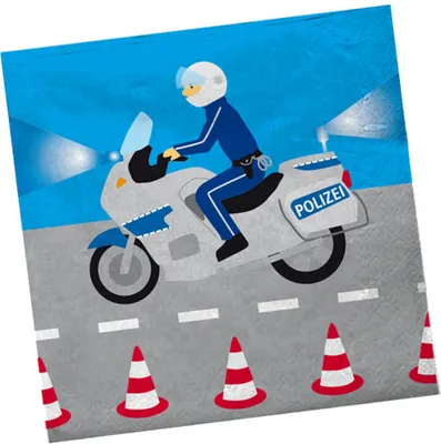 Produktbild von Polizei Motorrad Servietten 33x33 cm, 3-lagig, 20 Stück