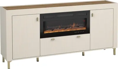 Produktbild von MIRJAN24 Sideboard Mossa 2D1S MO07 mit Kamin, Realistische LED-Flamme, Stilvoll Kollektion, Elegant Wohnzimmer (Farbe: Cashmere / Cashmere + Eiche Whisky)