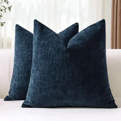 Productafbeelding van Chenille kussenhoezen, set van 2, marineblauw, 50x50 cm, zachte decoratieve kussens