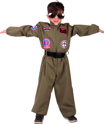 Produktbild von Top Pilot Kampfjet Flieger Soldat Army Oliv Karneval Jungen Kostüm 140