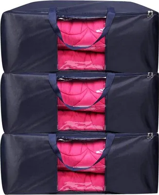 Imagen del producto de Juego de 3 bolsas de almacenamiento Unyqoos® – organizadores impermeables de tela Oxford, 70 x 50 x 30 cm, color azul oscuro, de gran tamaño, ideales para ropa de cama y ropa, con cremallera de acero inoxidable de doble sentido