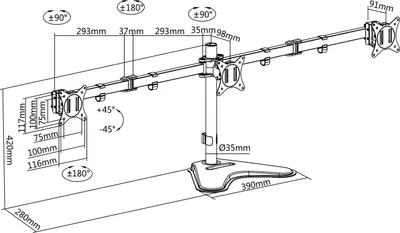 Produktbild von LogiLink Dreifach-Monitorarm mit Standfuß Armlänge: 658 mm