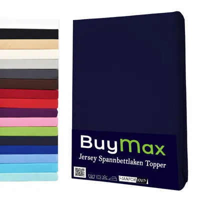 Produktbild von Jersey Topper Spannbettlaken Spannbetttuch 100% Baumwolle  Bettlaken, 140x200 cm, Marineblau