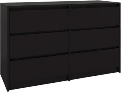 Produktbild von Schwarz Kommode mit 6 Schubladen, Moderner Minimalistischer Schrank für Schlafzimmer Wohnzimmer, Laminatplatte, 120x43x77 cm