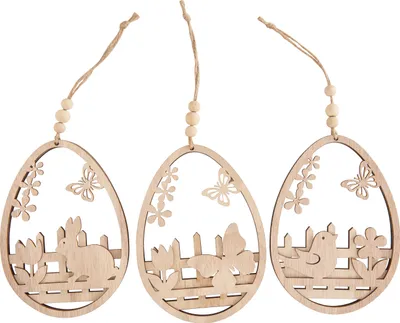 Produktbild von VBS Holz-Anhänger Eier "Frühling", 3er Set, ca. H 14 cm