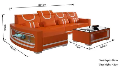 Image de Canapé D'Angle En Forme De L Couche Orange En Cuir Moderne