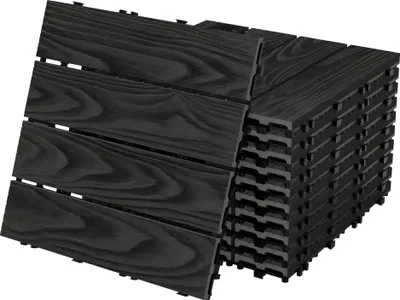 Zdjęcie produktu dla ECD Germany Płytki tarasowe WPC 30x30 cm 44er Spar Set na 4m² antracyt w podłodze o wyglądzie drewna z drenażem i systemem zatrzaskowym, deski tarasowe