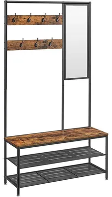Produktbild von Flur-Garderobe mit Schuhregal und Spiegel HSR415B01, 180 × 98 × 35 cm, schwarz/braun