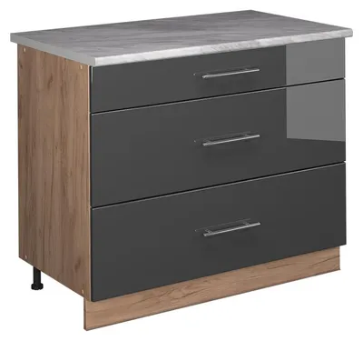 Produktbild von Küchenunterschrank Vicco Fame-Line Anthrazit Hochglanz/Goldkraft Eiche 100 cm, AP Marmor, Model 62038