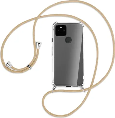Produktbild von Handykette Backcover-Schutzhülle mit Band (Metall silberfarben) für Google Pixel 5a 5G  - caramel
