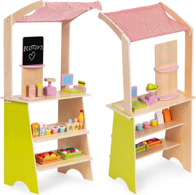Immagine prodotto di Bancarella in legno per bambini con accessori - 20 pezzi