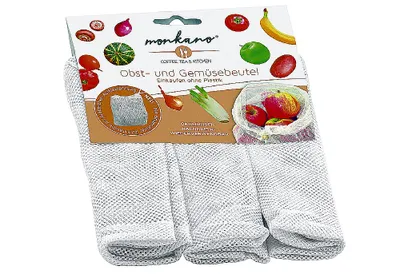 Produktbild von Monkano Obst- und Gemüsebeutel aus 100% Baumwolle in der Größe 35x28cm, M03528