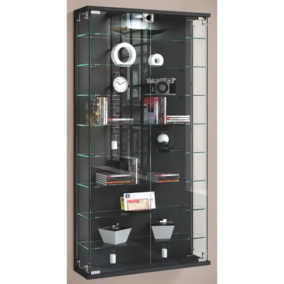 Produktbild von VCM Glasvitrine hängend | Vitrine Glas mit ESG-Sicherheitsglas | Maße ca. H. 114 x B. 59 x T. 17 cm | Hängevitrine Glas | Modern und platzsparend | Glas Vitrinenschrank - Relas L