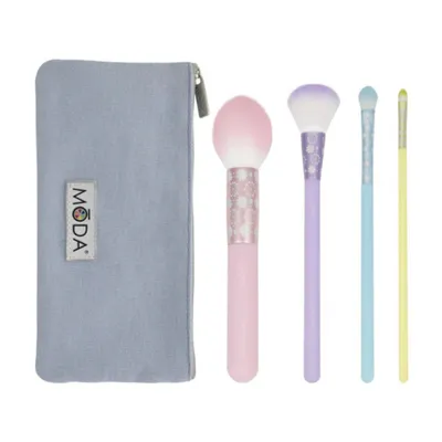 Imagen del producto de Kit completo de maquillaje para el rostro, con 5 brochas de moda en tonos pastel