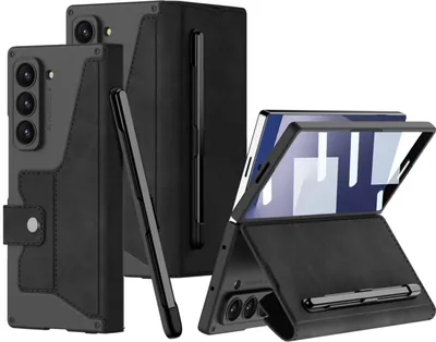 Image de Housse pour Samsung Galaxy Z Fold 7 Housse en cuir Protection d'écran intégrée avec fente pour stylo Noir