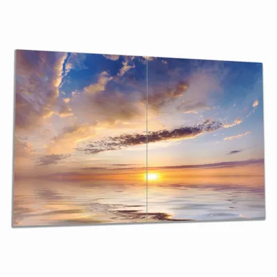 Produktbild von Wallario Herdabdeckplatte aus Glas, Größe 80 x 52 cm 2-teilig, Motiv Sonnenuntergang über dem Wasser